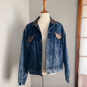 Vintage Blue Denim And Brown Leather Jean Button … - image 1